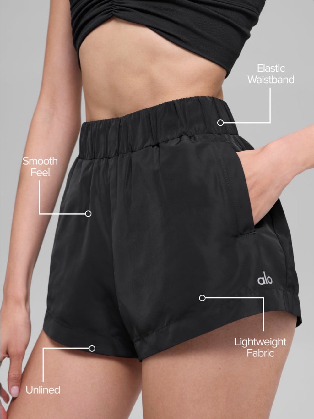 ALO Yoga Black Lightweight Athletic Shorts with Elastic Waistband